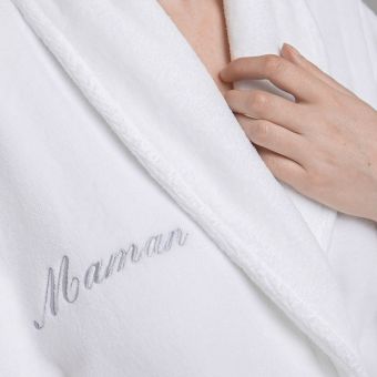 Peignoir velours de coton extérieur/bouclette intérieur 450 gsm - capuche - blanc