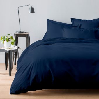Drap housse grand bonnet en satin de coton égyptien 240 fils - bleu