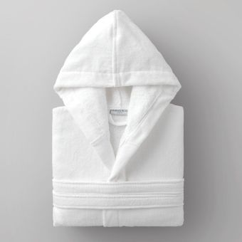 Peignoir velours de coton extérieur/bouclette intérieur 450 gsm - capuche - blanc