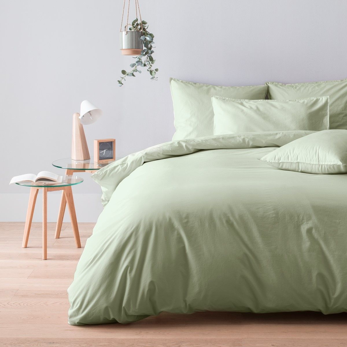 Taie d'oreiller en percale lavée de coton 120 fils - olivier