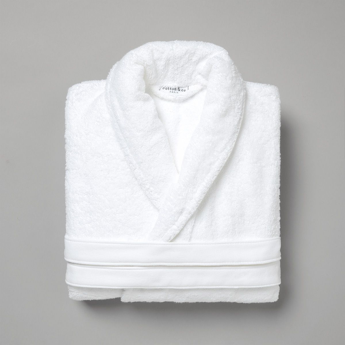 Peignoir coton bouclette col châle à bourdon 450 gsm - blanc