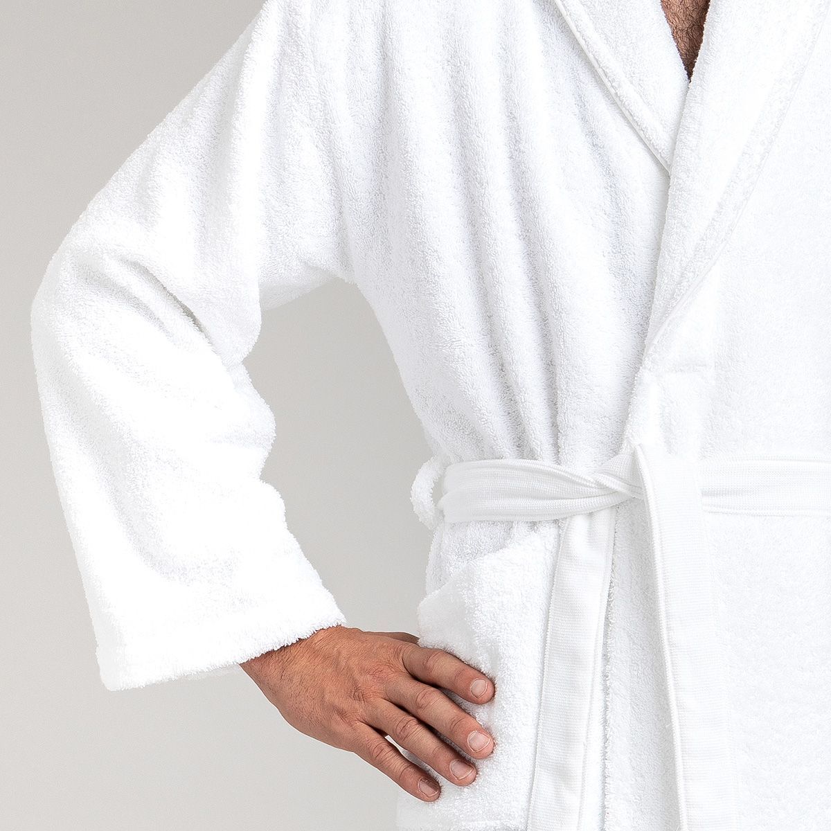 Peignoir coton bouclette col châle à bourdon 450 gsm - blanc
