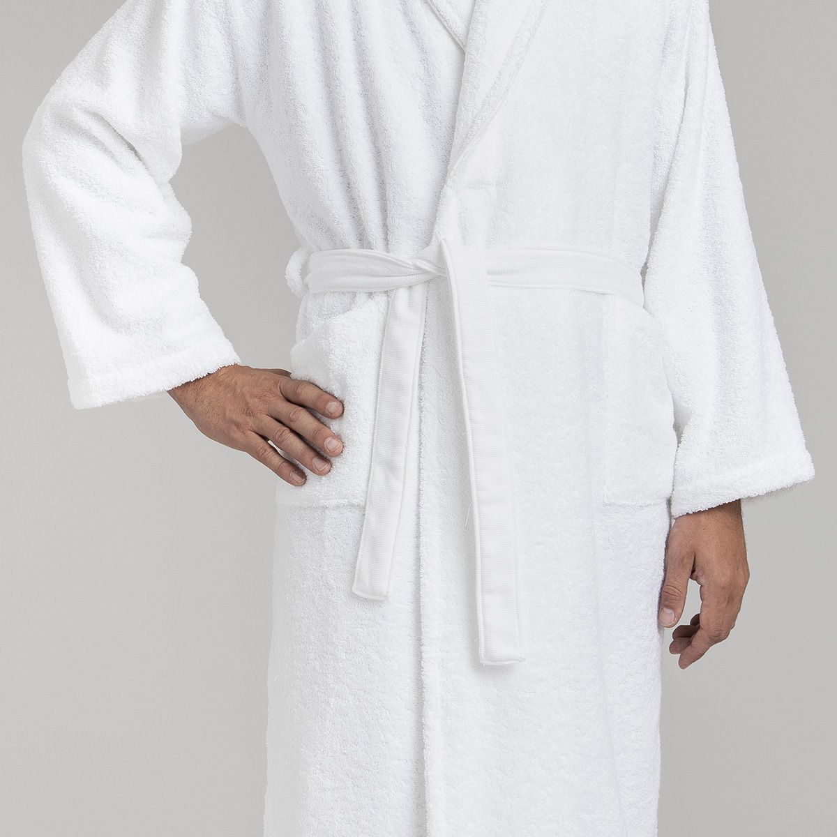 Peignoir coton bouclette col châle à bourdon 450 gsm - blanc