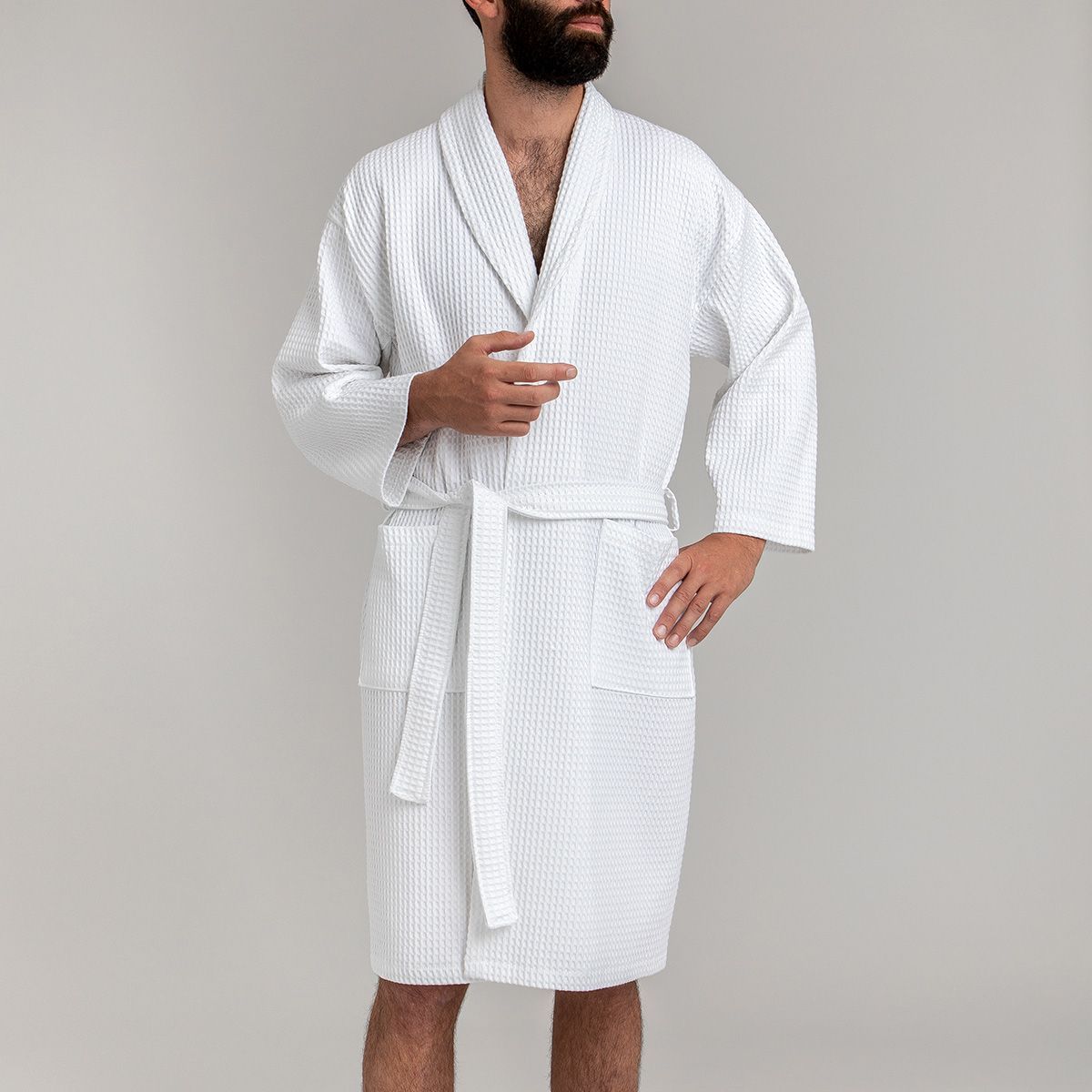 Peignoir de bain en coton nid d’abeille 330 gsm - blanc