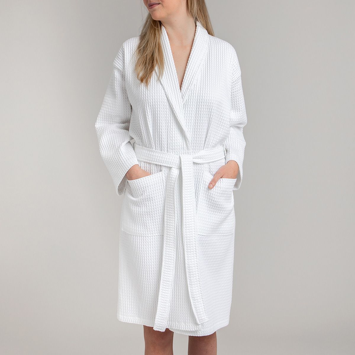 Peignoir de bain en coton nid d’abeille 330 gsm - blanc
