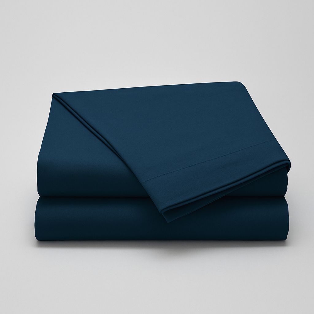Drap plat en satin de coton égyptien 240 fils - bleu