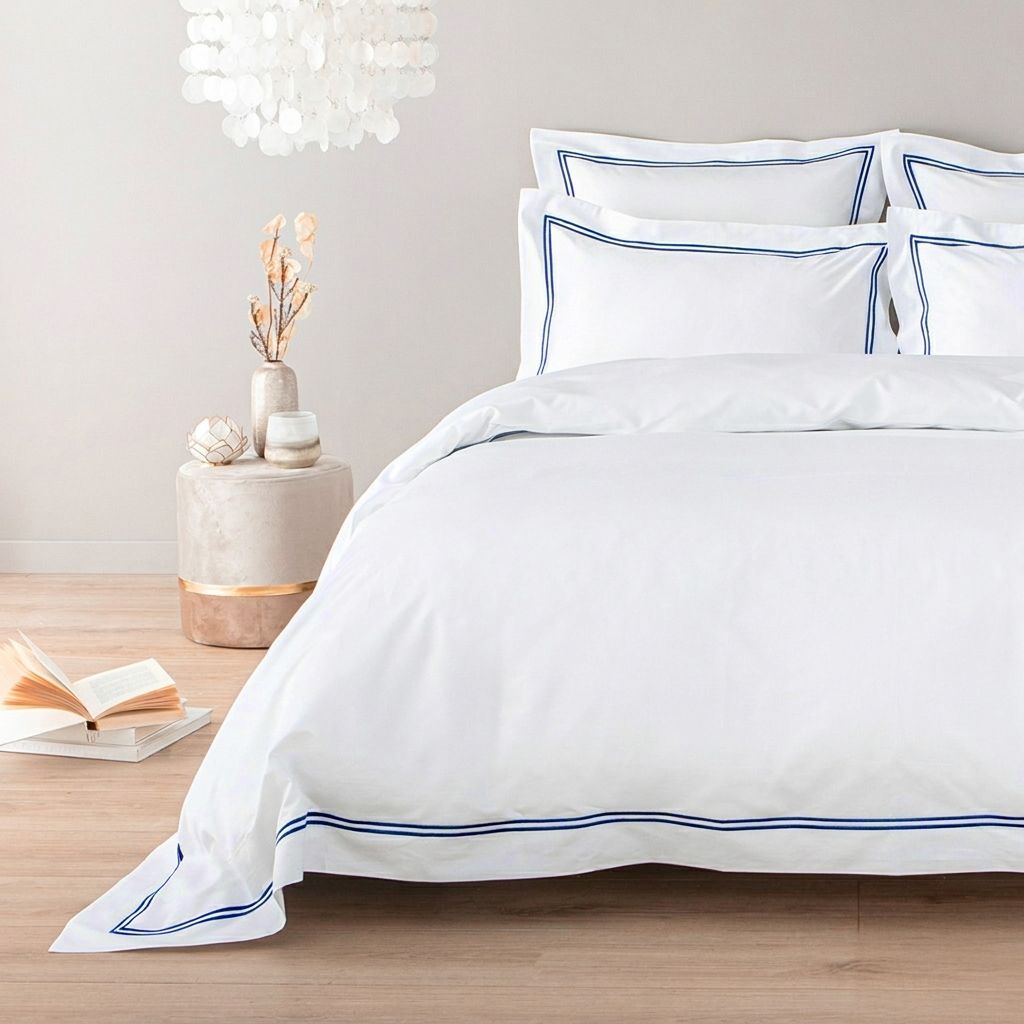 Drap plat coton égyptien 320 fils - bleu