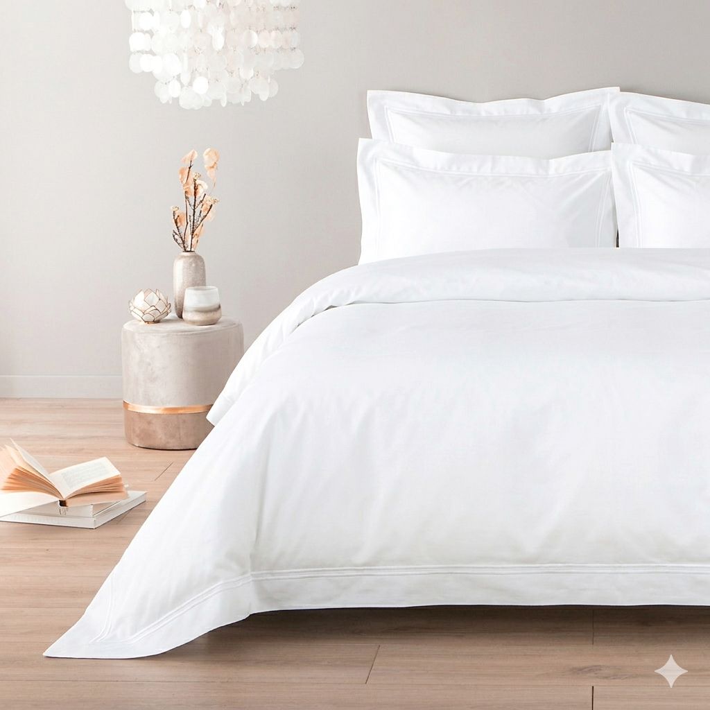 Housse de couette en satin de coton égyptien 320 fils double bourdon blanc