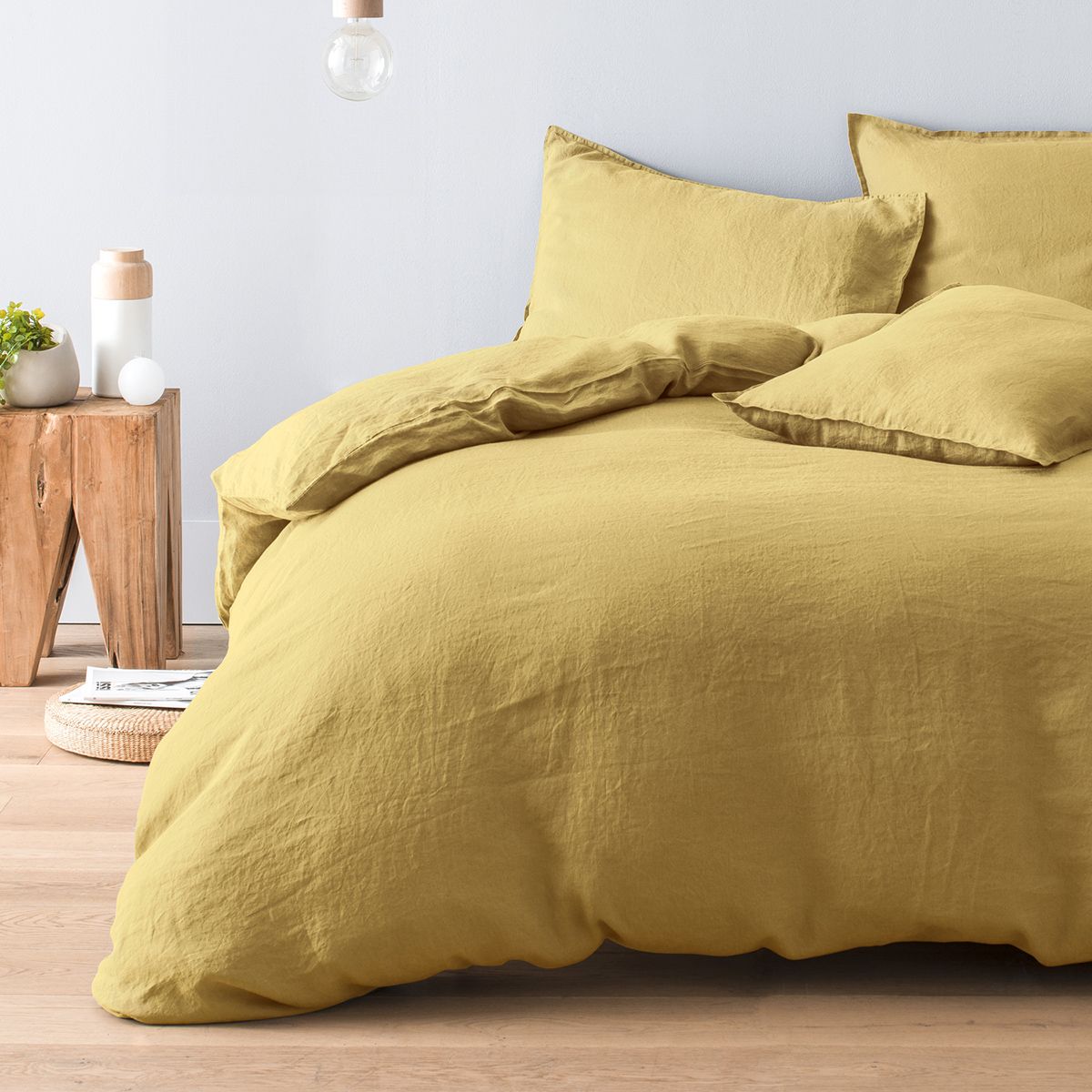Housse de couette en pur lin lavé français - jaune