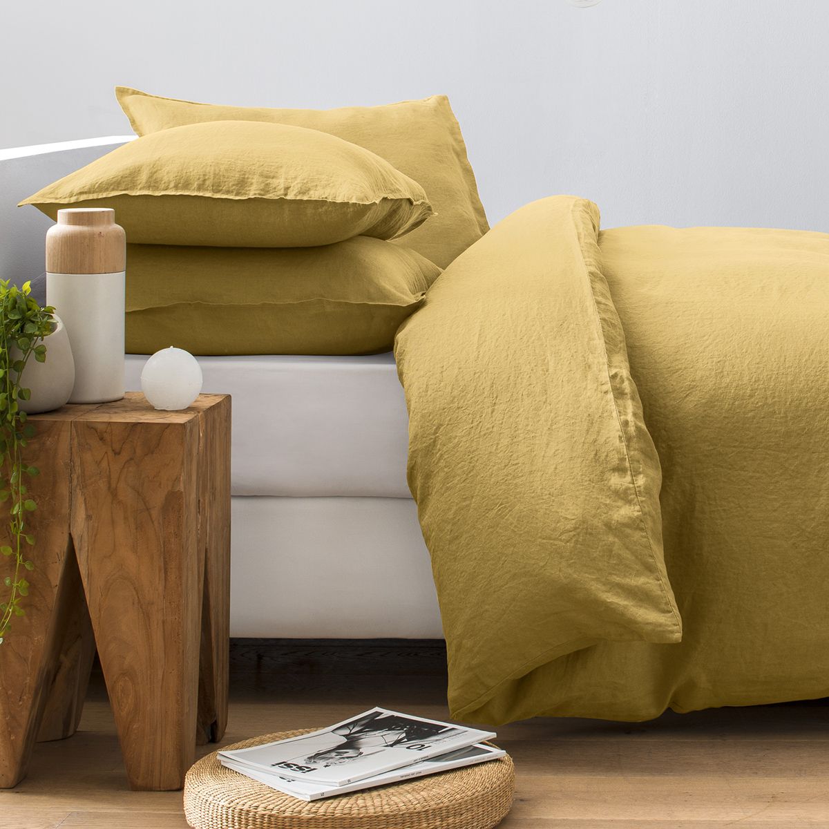 Housse de couette en pur lin lavé français - jaune