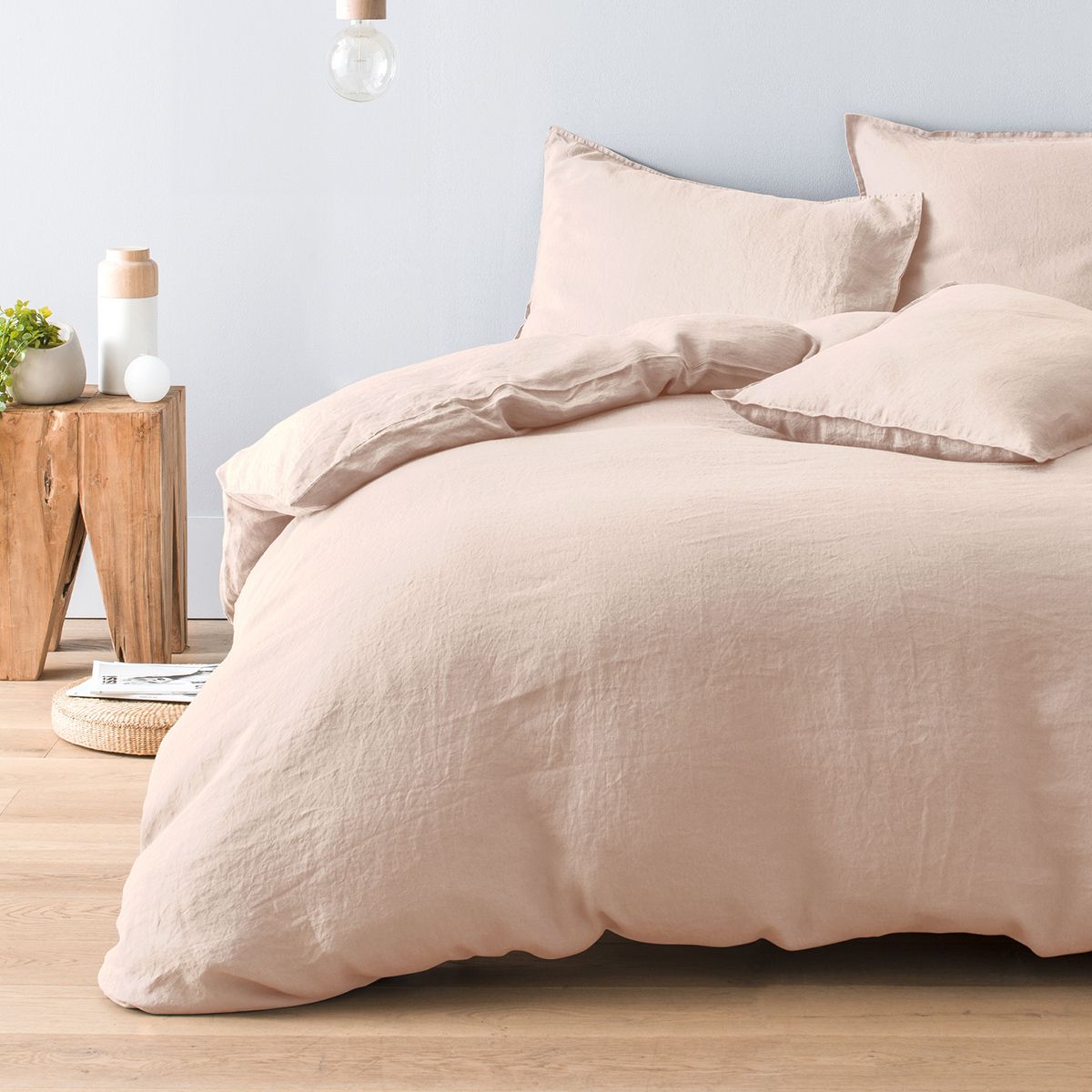 Housse de couette en pur lin lavé français - rose pâle
