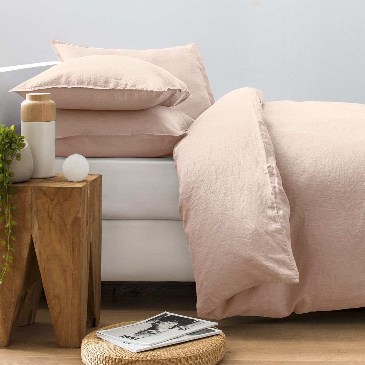 Housse de couette en pur lin lavé français - rose pâle