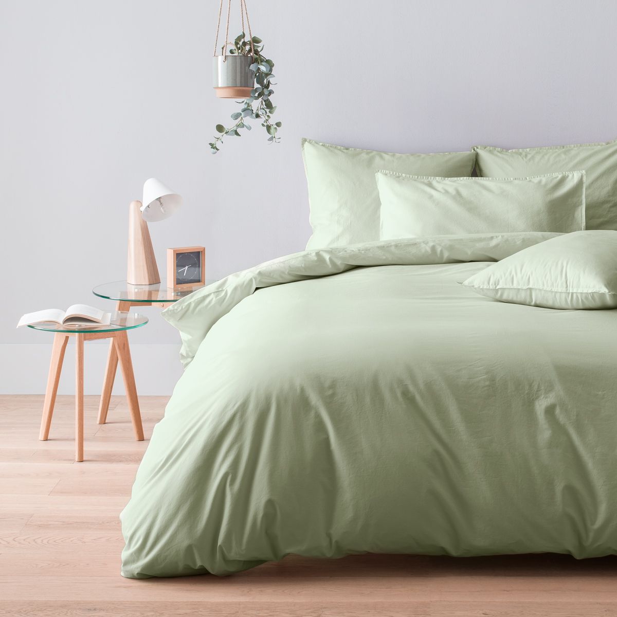 Drap housse en percale lavée de coton 120 fils - olivier