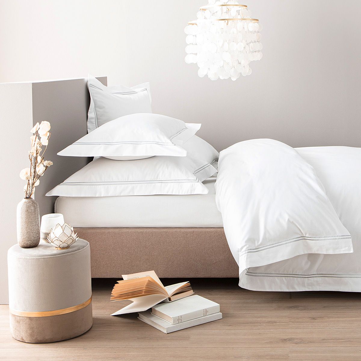 Housse de couette en satin de coton égyptien 320 fils double bourdon argent