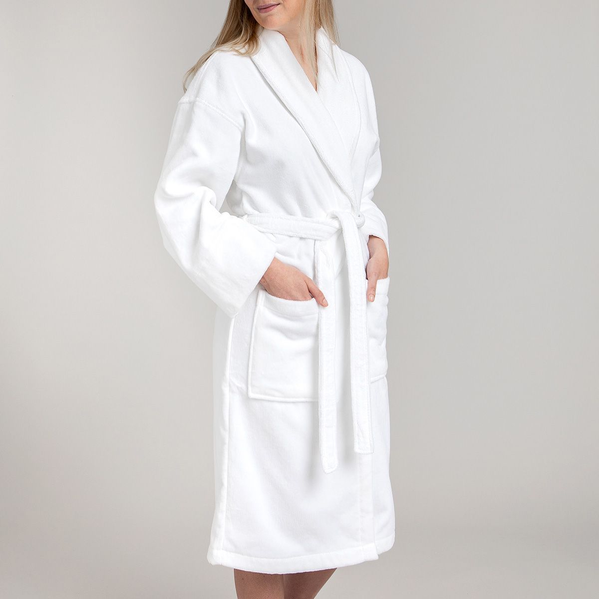Peignoir velours de coton extérieur/bouclette intérieur 450 gsm  - blanc