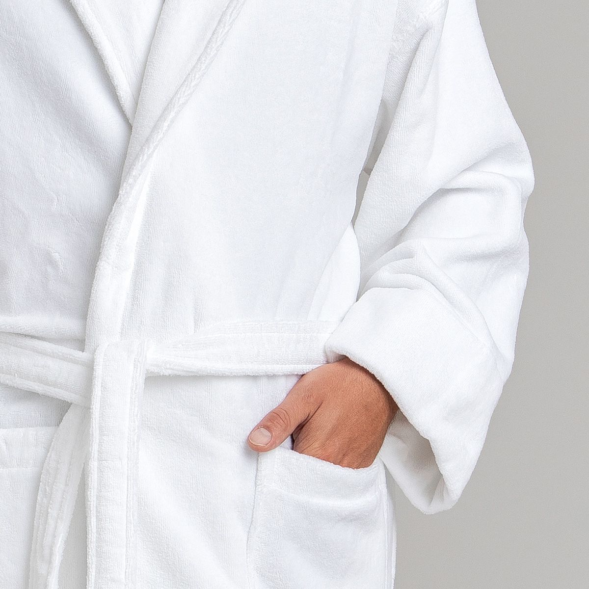 Peignoir velours de coton extérieur/bouclette intérieur 450 gsm  - blanc