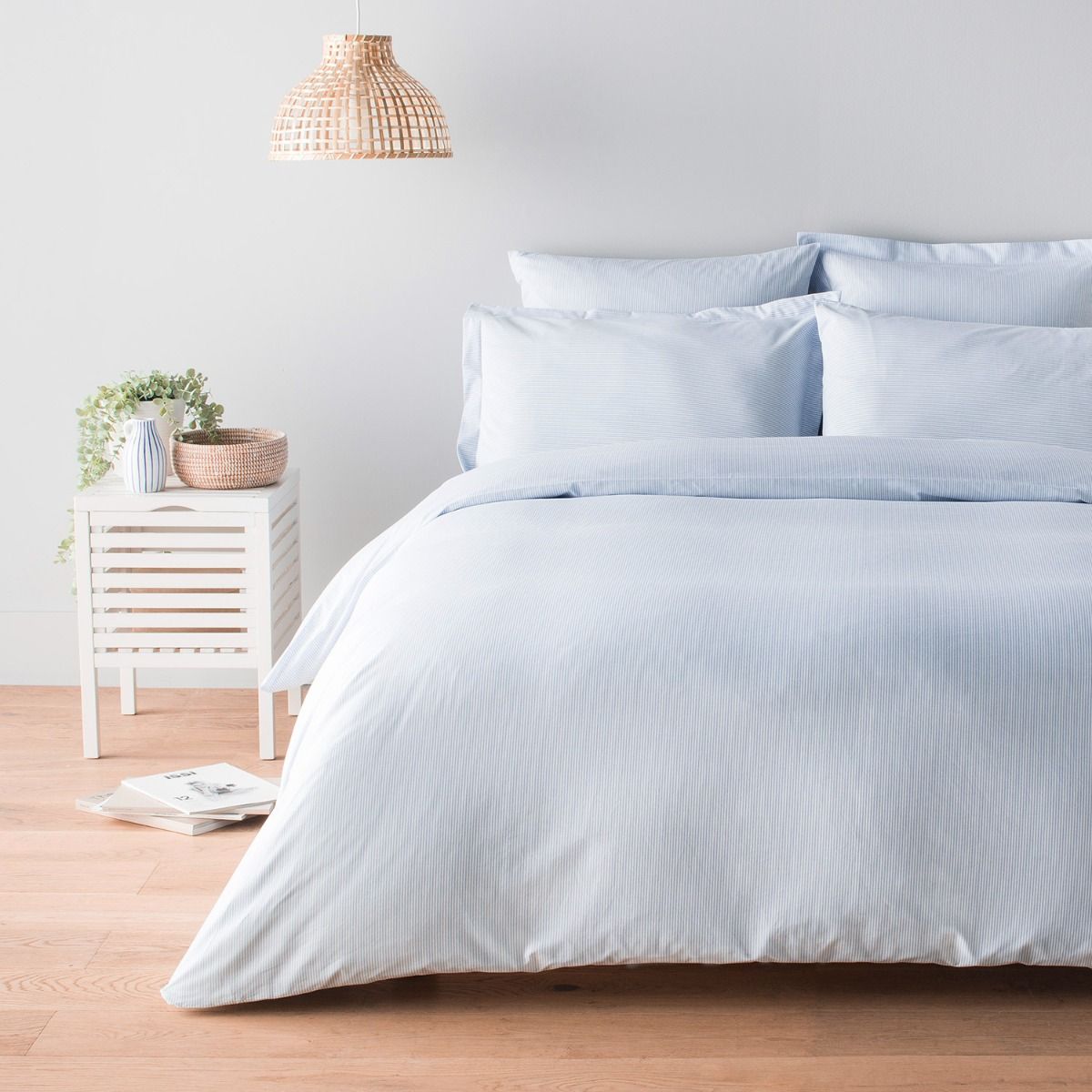 Housse de couette en percale de coton tissé teint oxford bleu