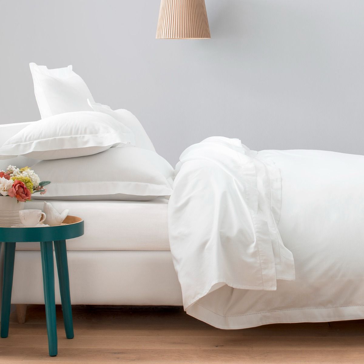 Housse de couette en satin de coton égyptien 120 fils finition jour échelle - blanc