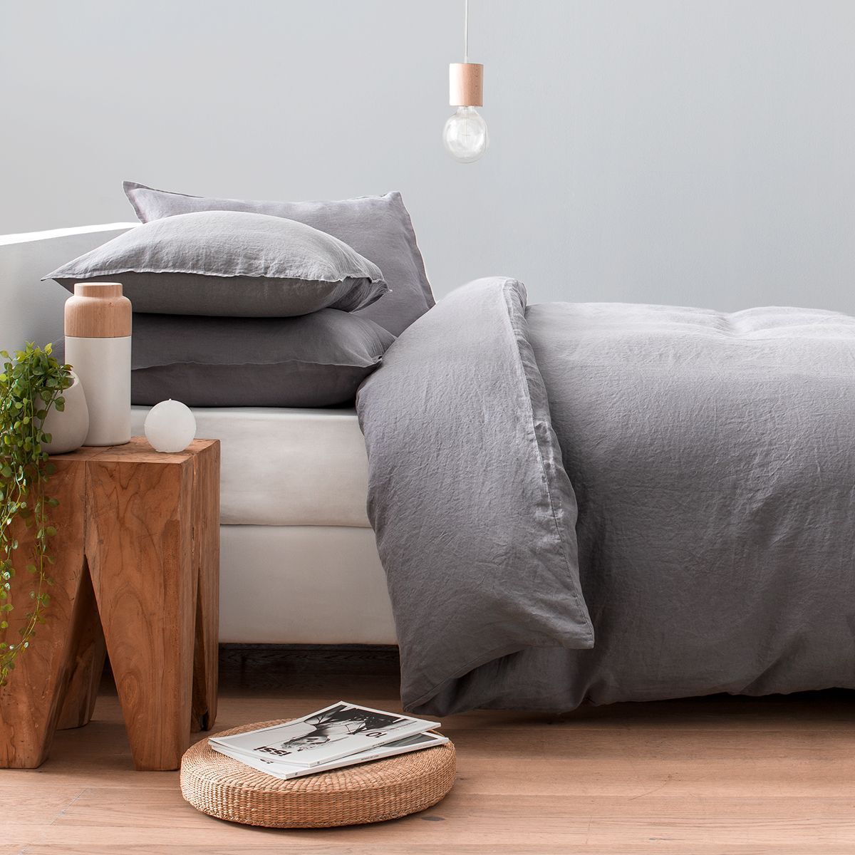 Housse de couette en pur lin lavé français - gris