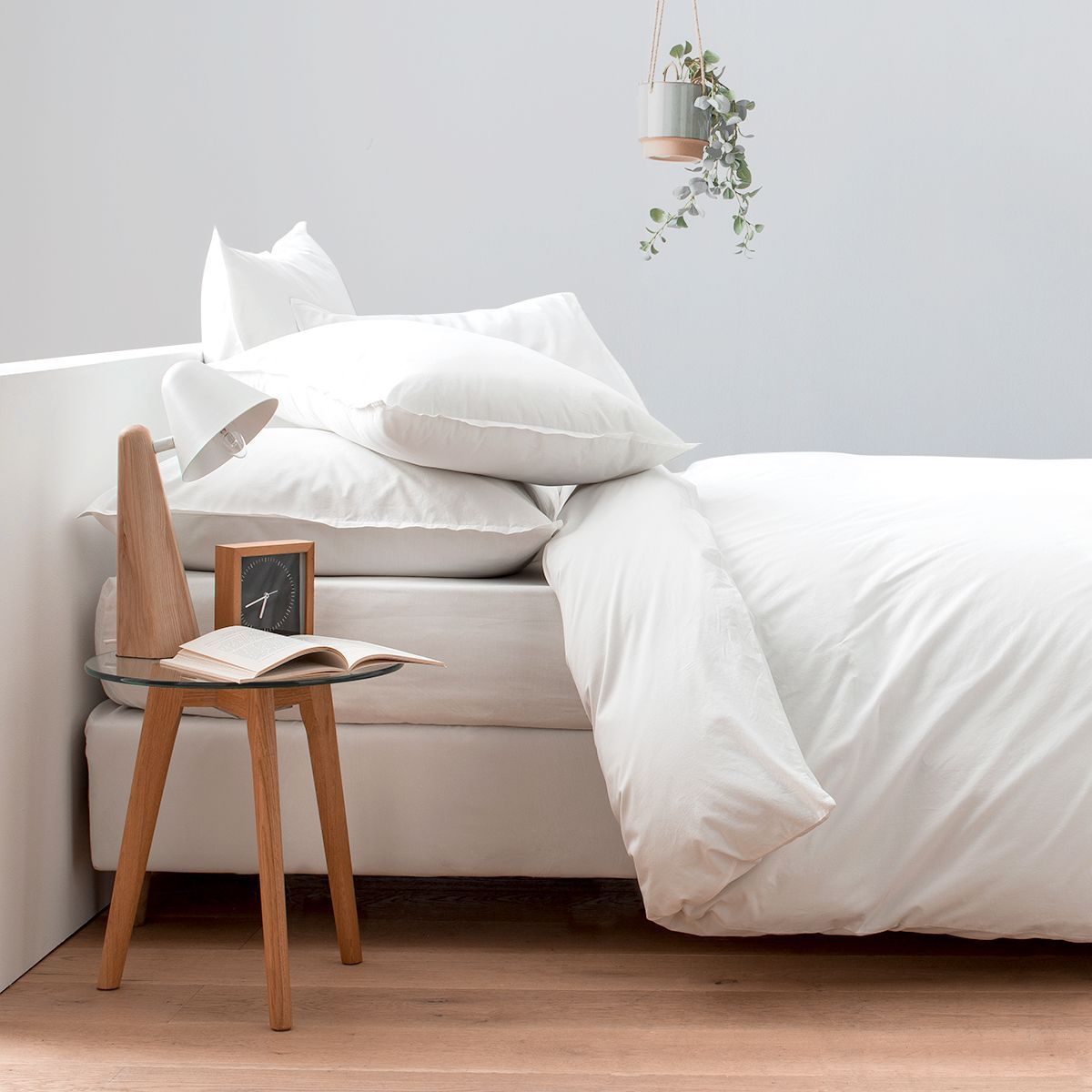 Parure de lit en percale lavée de coton 120 fils - blanc