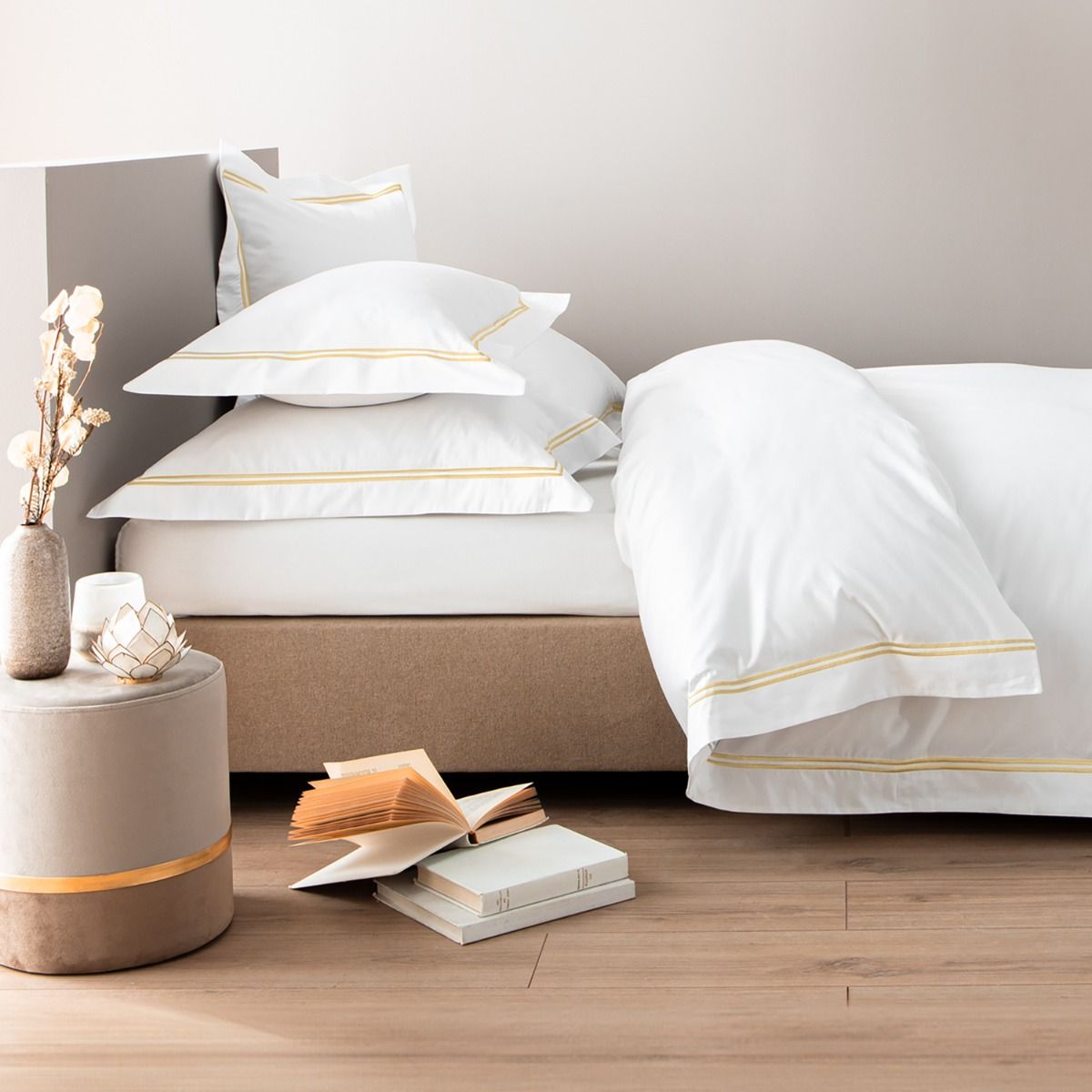 Parure de lit en satin de coton égyptien 320 fils double bourdon or