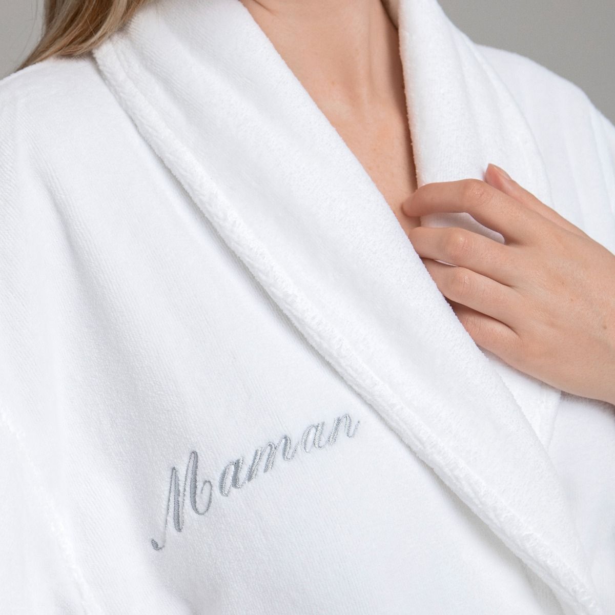 Peignoir velours de coton extérieur/bouclette intérieur 450 gsm  - blanc