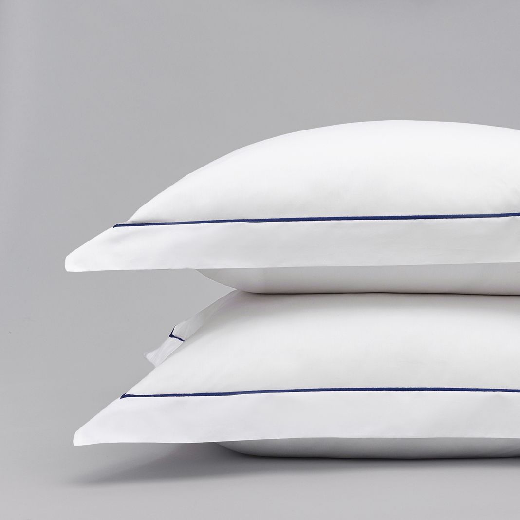 Taie d’oreiller en percale de coton 160 fils avec bourdon bleu