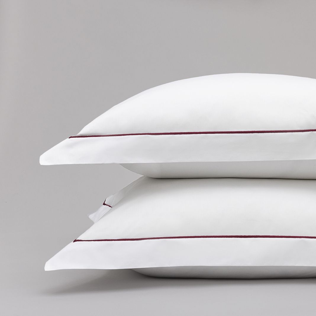 Parure de lit en percale de coton 160 fils avec bourdon bordeaux