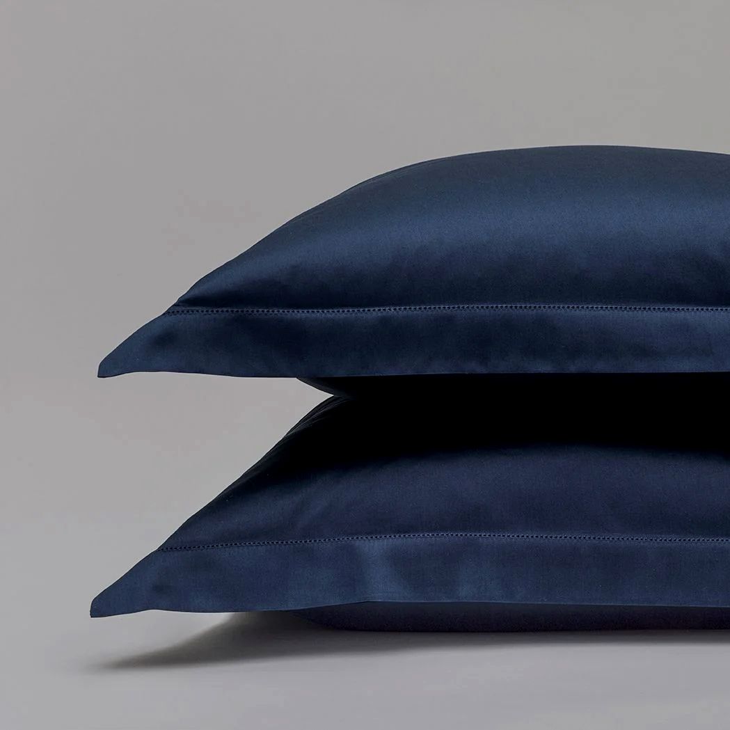 Taie d’oreiller en satin de coton égyptien 120 fils finition jour échelle - bleu