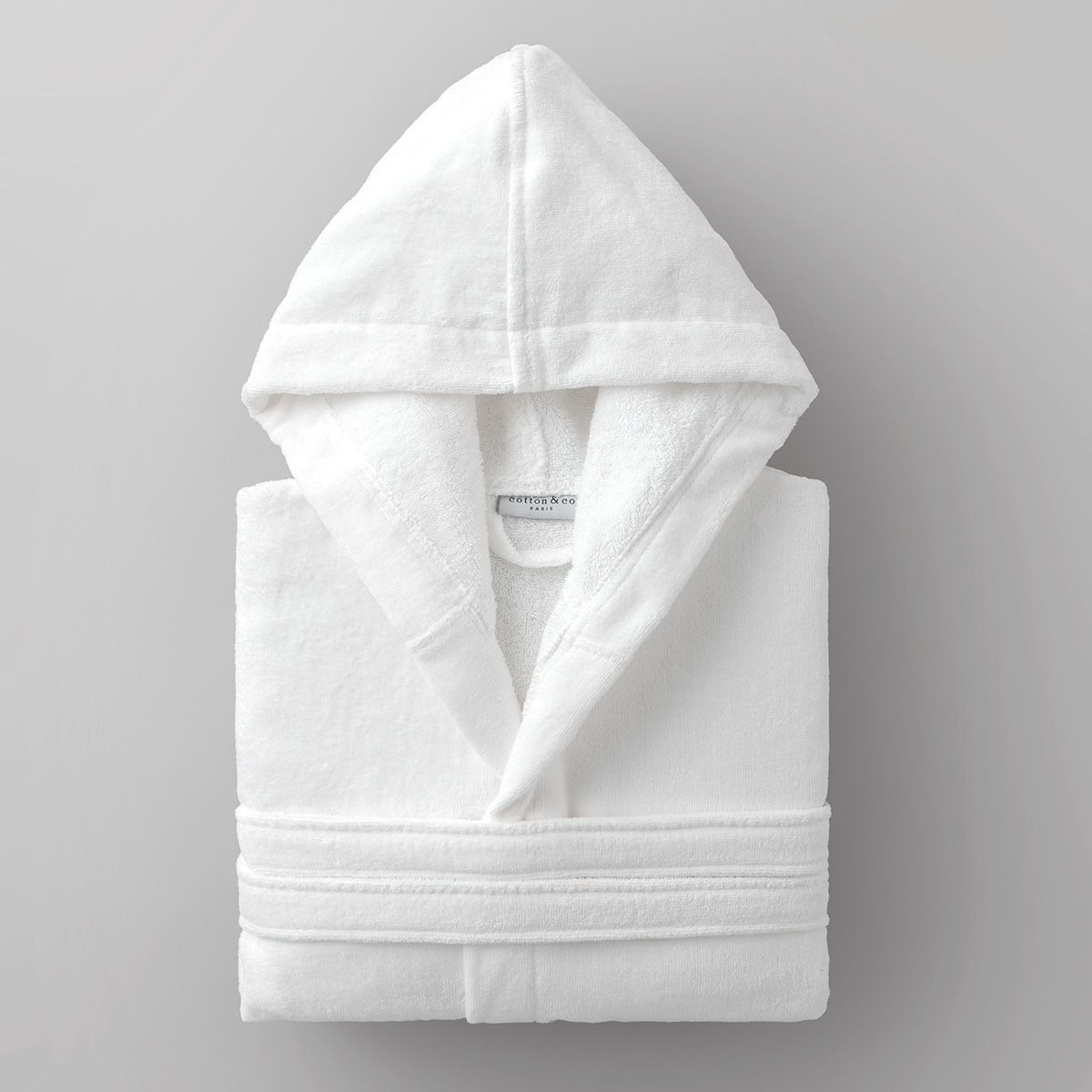 Peignoir velours de coton extérieur/bouclette intérieur 450 gsm - capuche - blanc