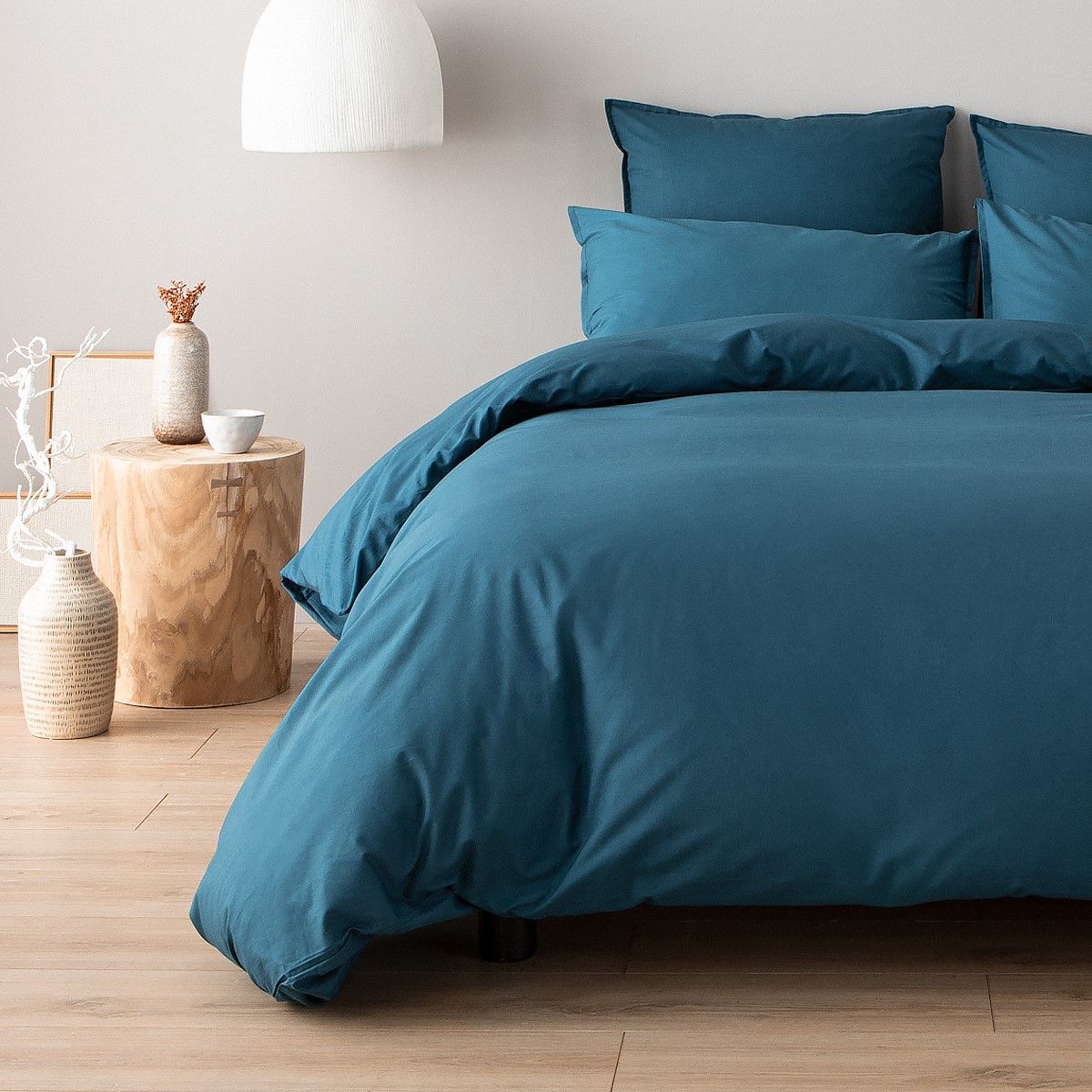 Parure de lit en percale de coton 120 fils - bleu