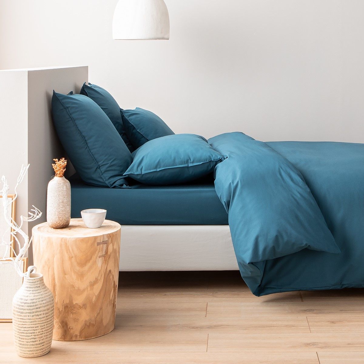 Parure de lit en percale de coton 120 fils - bleu