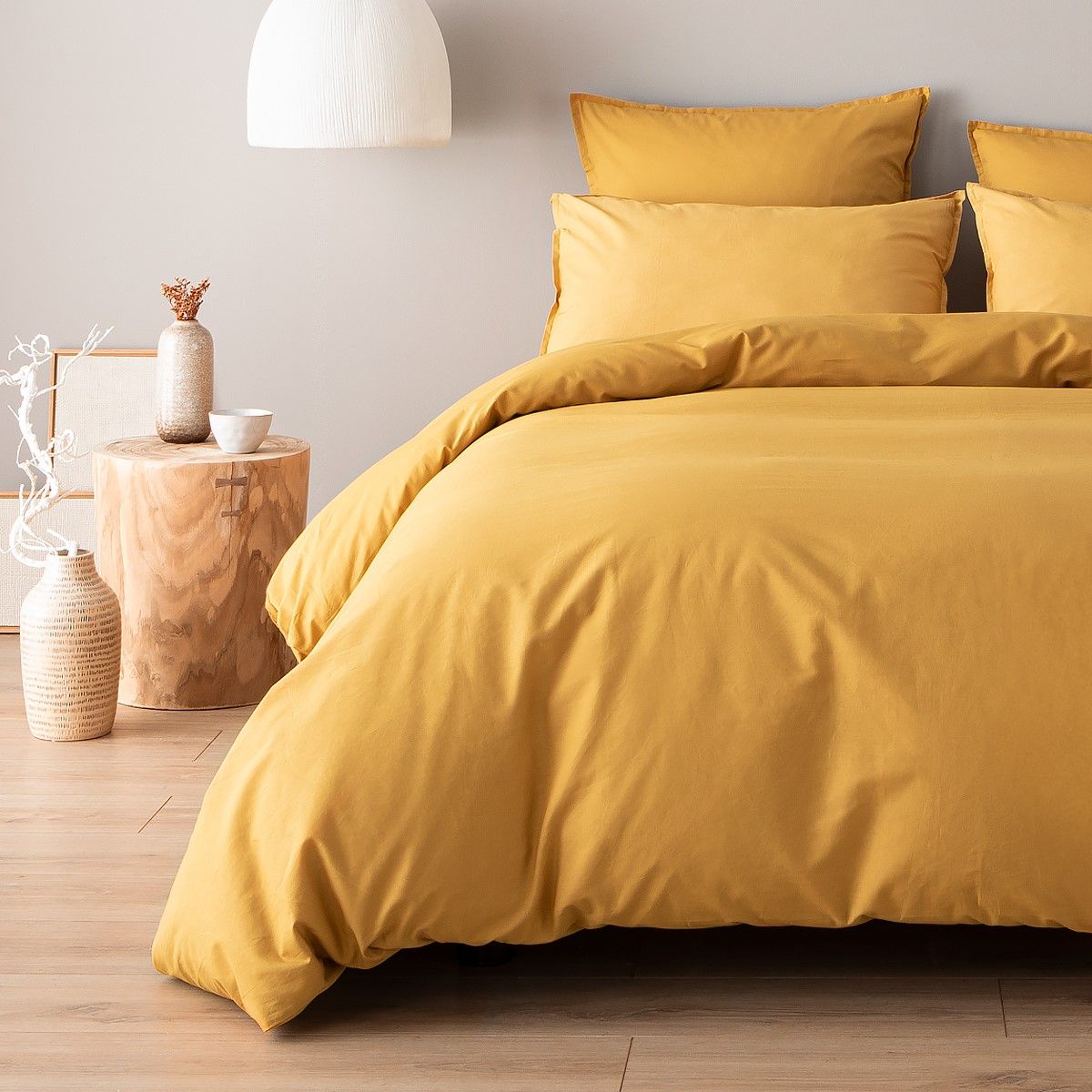 Parure de lit en percale de coton 120 fils - curcuma