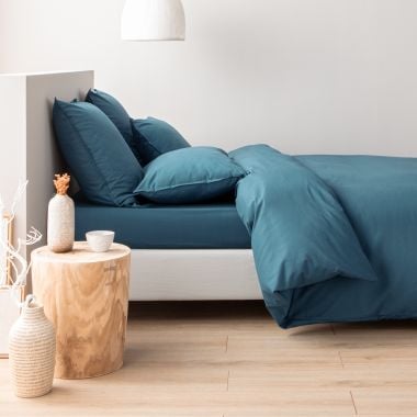 Drap housse en percale de coton 120 fils - bleu