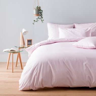 Parure de lit en percale lavée de coton 120 fils - rose pâle