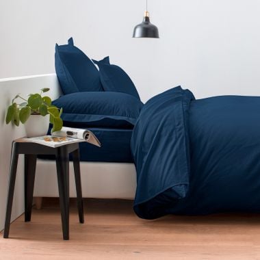 Drap housse en satin de coton égyptien 240 fils - bleu