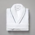 Plain shawl collar bathrobe with bourdon 450 gsm - white/blue