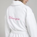 Plain shawl collar bathrobe with bourdon 450 gsm - white/pink