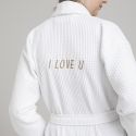 Plain shawl collar bathrobe with bourdon 450 gsm - white/blue