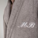 Plain cotton velour bathrobe with hood 450 gsm - navy blue