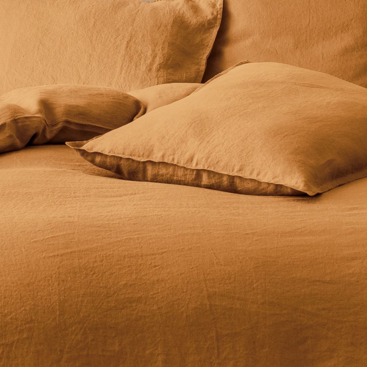 Bed linen set in pure French washed linen - glazed brown