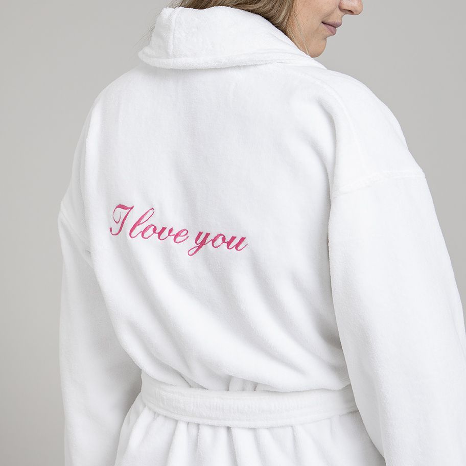 Plain cotton velour bathrobe with hood 450 gsm - white
