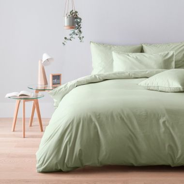 Duvet cover in 120 thread count washed cotton percale - olive wood