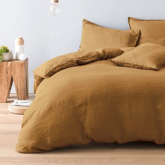 Housse de couette en pur lin lavé français - marron glaçé