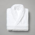 Plain shawl collar bathrobe with bourdon 450gsm - white